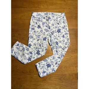 J. Jill Denim Women's Floral Print Authentic Fit Cropped Jeans Blue White Size 8